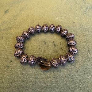Antique Copper tone metal Smoky Quartz stretch beaded bracelet